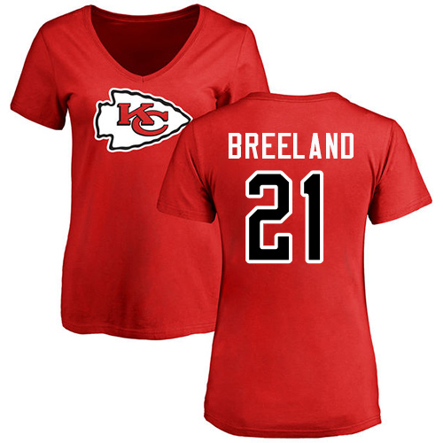 Women Football Kansas City Chiefs #21 Breeland Bashaud Red Name and Number Logo Slim Fit T-Shirt